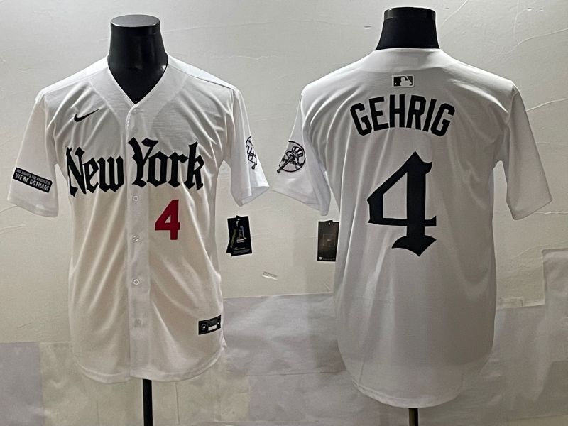 Men 2025 New York Yankees #4 Gehrig White Five generations Joint Name Nike MLB Jersey style 6->new york yankees->MLB Jersey